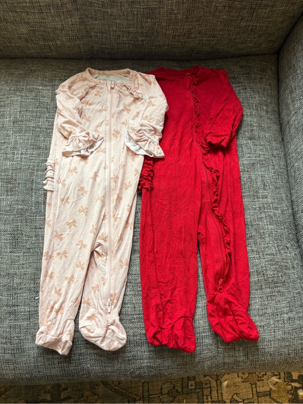 Milkberry Girls Ruffle Zip Footed Pajamas - Pink and Red ruffle bum 0-3M